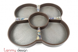 Flower-shaped brown lacquer tray 43*43*H4cm